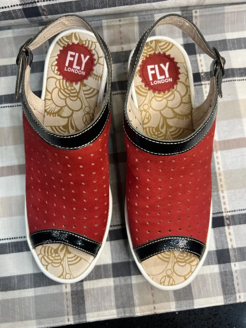 Fly London Red Perforated Slingback Clogs with Black Trim